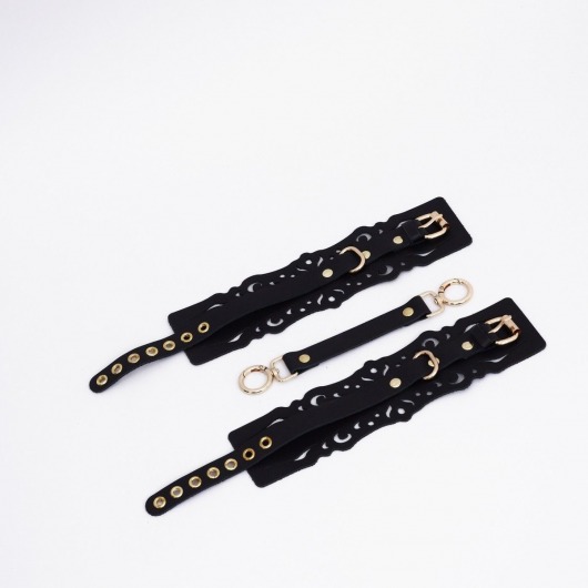 Черный кожаные оковы с узорами и золотистой фурнитурой - Crazy Handmade - купить с доставкой в Кирове