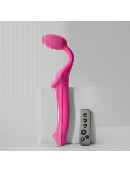 Ярко-розовый безремневой страпон Strap-on-me Vibrating Bendable Strap-On size L - Strap-on-me - купить с доставкой в Кирове