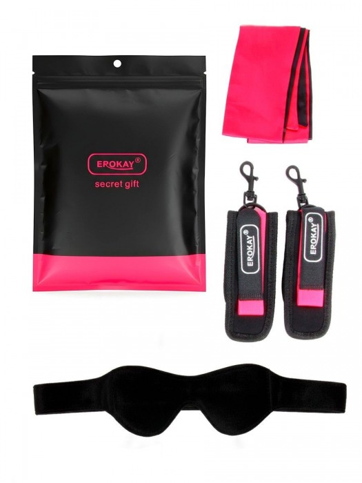 Черно-розовый эротический набор: маска, наручники и повязка - Erokay - купить с доставкой в Кирове