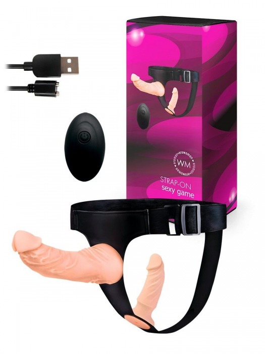 Женский страпон с 2 насадками, вибрацией и пультом ДУ - Erowoman-Eroman - купить с доставкой в Кирове