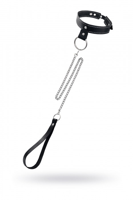 Черный узкий однослойный ошейник с серебристым поводком-цепочкой - Pecado - купить с доставкой в Кирове