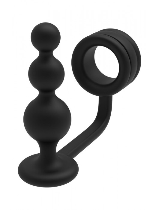 Черное эрекционное кольцо с анальной елочкой Cockring With Beaded Anal Plug - Dream Toys - в Кирове купить с доставкой