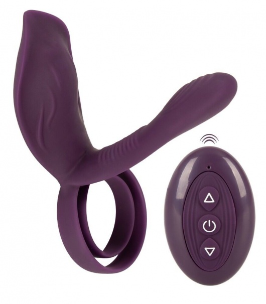 Фиолетовая насадка на член с клиторальным отростком и пультом ДУ RC Couple’s Vibrator 2 - Orion - в Кирове купить с доставкой