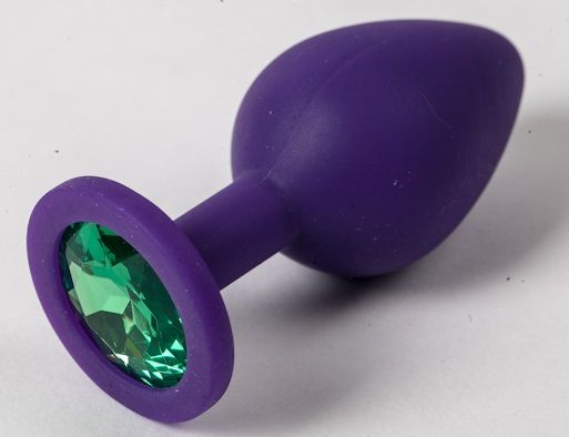 Фиолетовая силиконовая пробка с зеленым кристаллом - 9,5 см. - 4sexdreaM - купить с доставкой в Кирове
