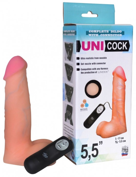 Фаллическая насадка Харнесс UNICOCK 5,5  с вибрацией - 17 см. - LOVETOY (А-Полимер) - купить с доставкой в Кирове
