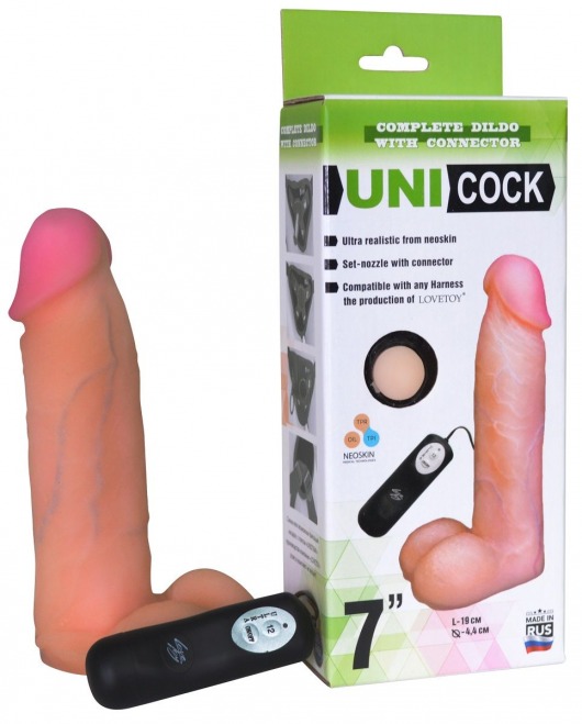 Фаллическая насадка Харнесс UNICOCK 7  с вибрацией - 19 см. - LOVETOY (А-Полимер) - купить с доставкой в Кирове