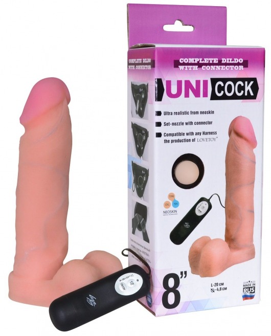 Фаллическая насадка Харнесс UNICOCK 8  с вибрацией - 20 см. - LOVETOY (А-Полимер) - купить с доставкой в Кирове