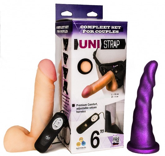 Вибрострапон с двумя насадками UniStrap - 18 и 18 см. - LOVETOY (А-Полимер) - купить с доставкой в Кирове