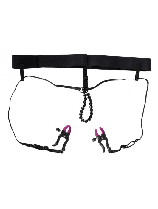 Трусики с зажимами для половых губ и бусинками для массажа промежности - Orion - купить с доставкой в Кирове