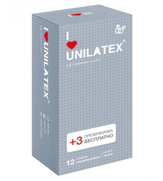 Презервативы с точками Unilatex Dotted - 12 шт. + 3 шт. в подарок - Unilatex - купить с доставкой в Кирове
