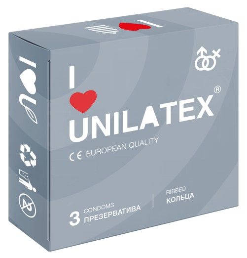 Презервативы с рёбрами Unilatex Ribbed - 3 шт. - Unilatex - купить с доставкой в Кирове