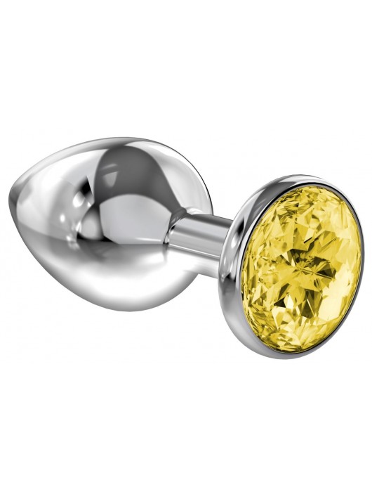 Малая серебристая анальная пробка Diamond Yellow Sparkle Small с жёлтым кристаллом - 7 см. - Lola Games - купить с доставкой в Кирове