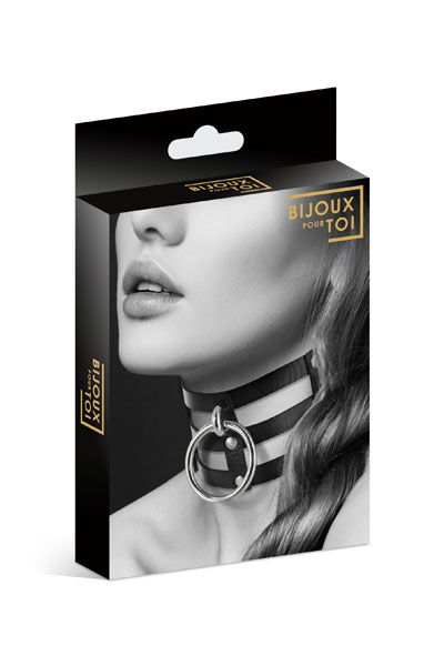 Чёрный тройной чокер с большим кольцом - Bijoux Pour Toi - купить с доставкой в Кирове
