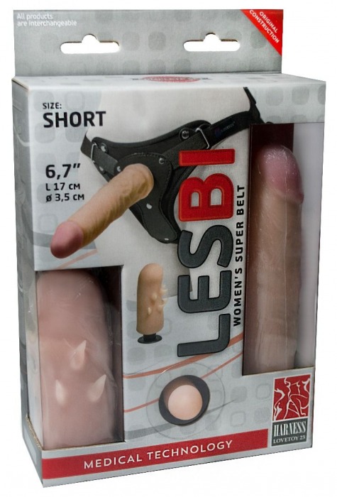 Телесный поясной страпон LESBI с вагинальной пробкой - 17 см. - LOVETOY (А-Полимер) - купить с доставкой в Кирове