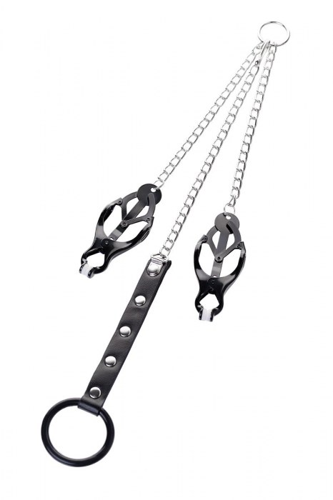 Черно-серебристые зажимы для сосков с кольцом для пениса TOYFA Metal - ToyFa - купить с доставкой в Кирове