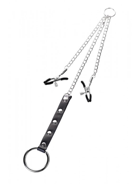 Серебристо-чёрные зажимы для сосков с кольцом для пениса TOYFA Metal - ToyFa - купить с доставкой в Кирове